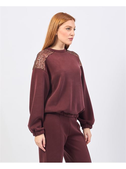 Mademoiselle du monde crewneck sweatshirt with appliques MADEMOISELLE DU MONDE | F183-MDM315CHOCO